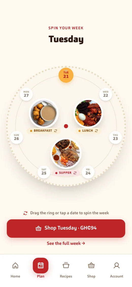 The ChopTime meal plan with Tuesday's supper in it