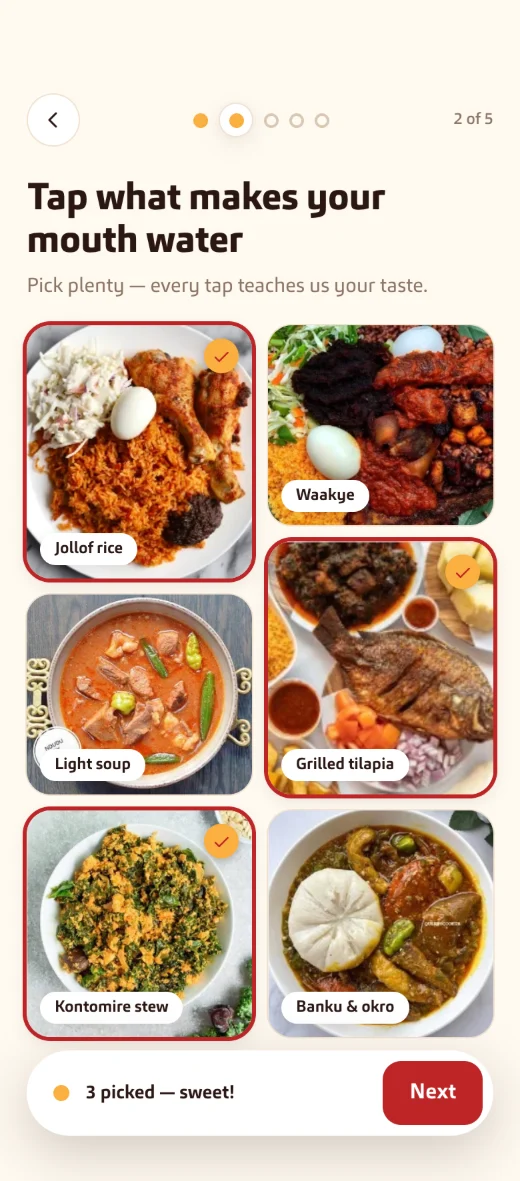 The ChopTime quiz showing Ghanaian dishes to choose from